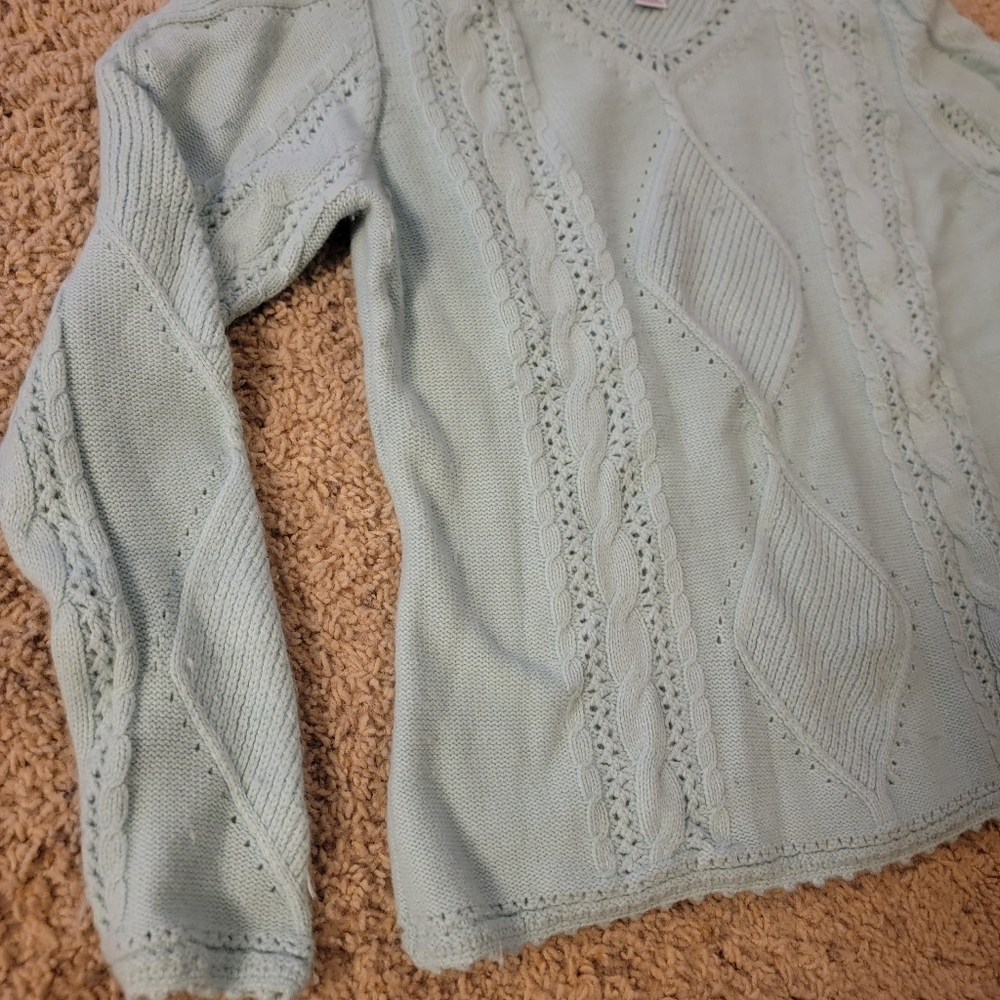 Chadwick’s Light Blue Cable Knit V-Neck Sweater Size Large - Picture 2 of 7